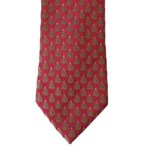 Noel Holiday Collection Tie Mens Necktie Red Christmas Tree Print Holiday